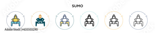 Sumo icon in filled, thin line, outline and stroke style. Vector illustration of two colored and black sumo vector icons designs can be used for mobile, ui, web