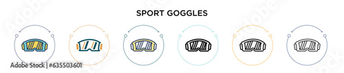 Sport goggles icon in filled, thin line, outline and stroke style. Vector illustration of two colored and black sport goggles vector icons designs can be used for mobile, ui, web