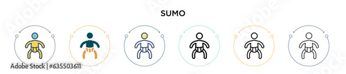 Sumo icon in filled, thin line, outline and stroke style. Vector illustration of two colored and black sumo vector icons designs can be used for mobile, ui, web