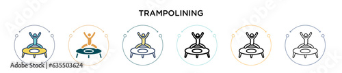 Trampolining icon in filled, thin line, outline and stroke style. Vector illustration of two colored and black trampolining vector icons designs can be used for mobile, ui, web