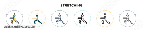 Stretching icon in filled, thin line, outline and stroke style. Vector illustration of two colored and black stretching vector icons designs can be used for mobile, ui, web
