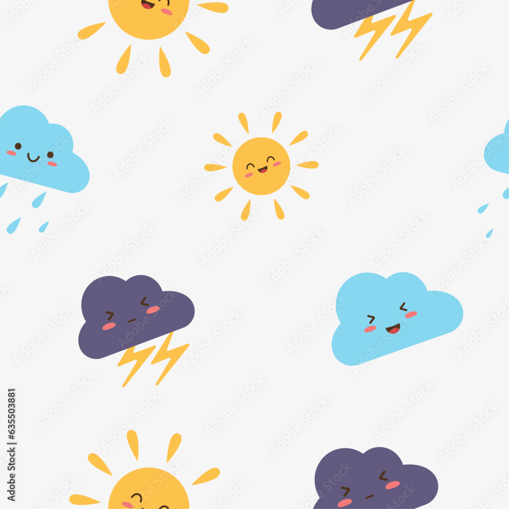 Seamless pattern. Weather in kawaii style. Illustration for children's wallpapers and fabrics. Seamless pattern. Weather in kawaii style. Illustration for children's wallpapers and fabrics.