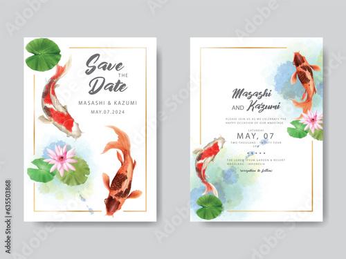 beautiful koi fish watercolor wedding invitation card