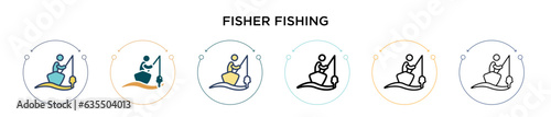 Fisher fishing icon in filled, thin line, outline and stroke style. Vector illustration of two colored and black fisher fishing vector icons designs can be used for mobile, ui, web