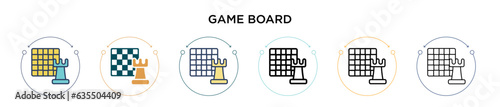 Game board icon in filled, thin line, outline and stroke style. Vector illustration of two colored and black game board vector icons designs can be used for mobile, ui, web