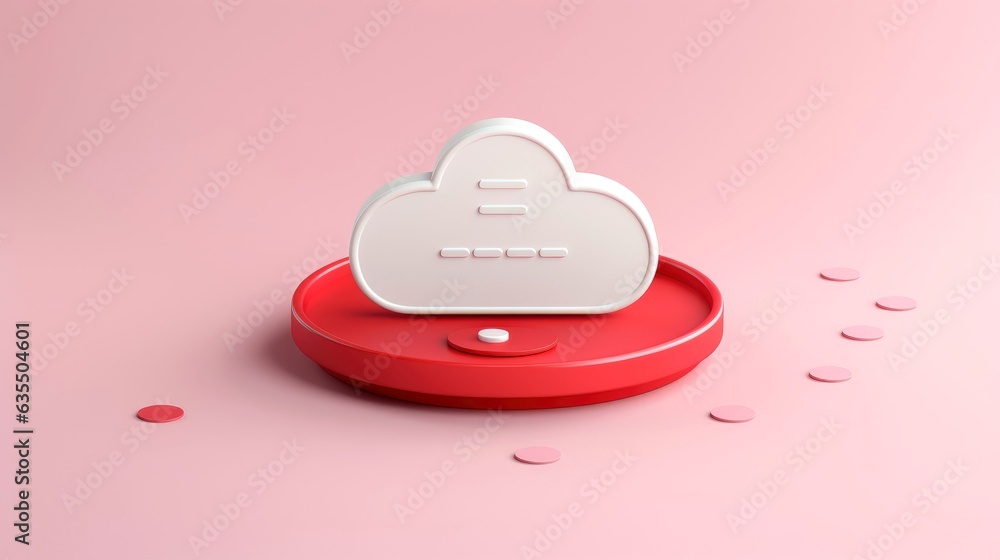 3D red white cloud icon minimal style, cloud computing online service, digital technology security concept 3D red white cloud icon minimal style, cloud computing online service, digital technology security concept