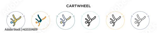 Cartwheel icon in filled, thin line, outline and stroke style. Vector illustration of two colored and black cartwheel vector icons designs can be used for mobile, ui, web