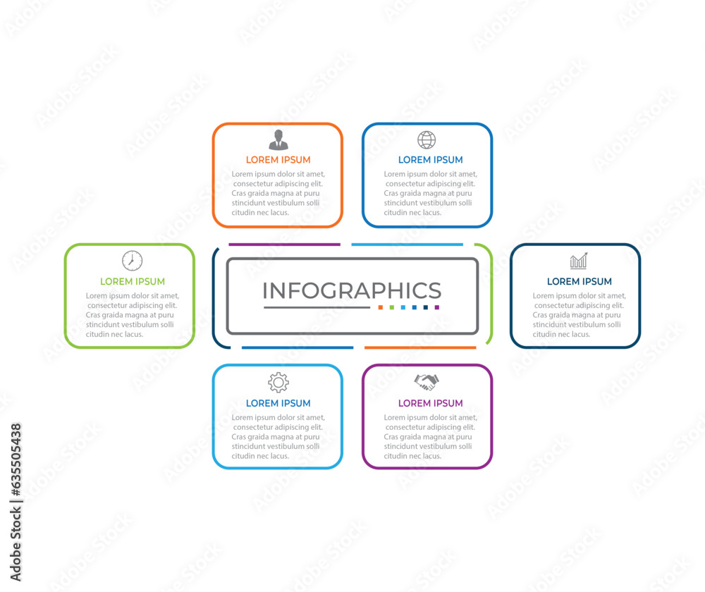 Vector Infographic thin line design with icons and 6 options or steps.