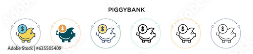 Piggybank icon in filled, thin line, outline and stroke style. Vector illustration of two colored and black piggybank vector icons designs can be used for mobile, ui, web
