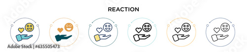 Reaction icon in filled, thin line, outline and stroke style. Vector illustration of two colored and black reaction vector icons designs can be used for mobile, ui, web