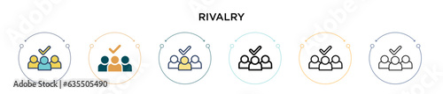 Rivalry icon in filled, thin line, outline and stroke style. Vector illustration of two colored and black rivalry vector icons designs can be used for mobile, ui, web