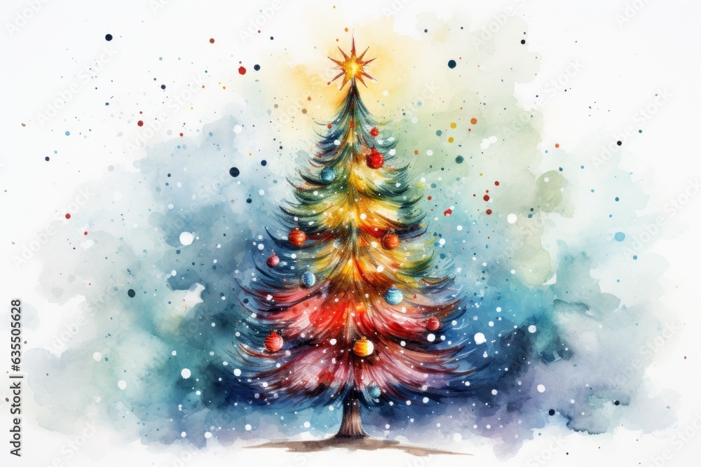 Christmas Tree. Postcard style illustration. Merry christmas and happy new year concept