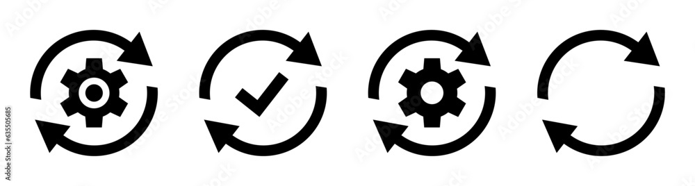 Sync process icon set. Sync processing icons. Circle arrow with gear wheel vector Sync process icon set. Sync processing icons. Circle arrow with gear wheel vector