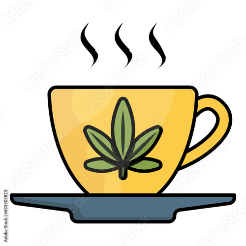 weed tea or cannabis-infused drink concept, ganja tea or decoction vector icon design, Cannabis and marijuana symbol, thc and cbd sign, recreational herbal drug stock illustration