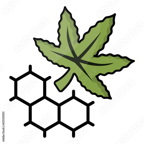 Genetics of hybrid strain leaf concept, Composition and compound in hemp vector icon design, Cannabis and marijuana symbol, thc and cbd sign, recreational herbal drug stock illustration