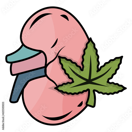 Smoking Weed Kidney and  renal failure concept, synthetic cannabinoids helps chronic kidney disease vector icon design, Cannabis and marijuana symbol, thc and cbd sign, recreational herbal drug stock 