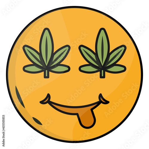 weed smiley face tongue out concept Happy 420 Smoker Face vector icon design, Cannabis and marijuana symbol, thc and cbd sign, recreational herbal drug stock illustration