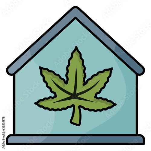 Hemp Storage Building or Room concept, weed house vector icon design, Cannabis and marijuana symbol, thc and cbd sign, recreational herbal drug stock illustration