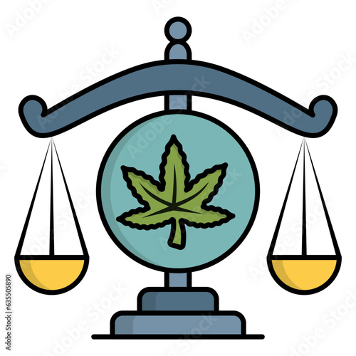 Legality of cannabis concept, Balance with Hemp Leaf Sign vector icon design, Cannabis and marijuana symbol, thc and cbd sign, recreational herbal drug stock illustration