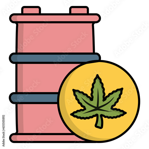 Hemp biodiesel concept, Hemp ethanol methanol barrel vector icon design, Cannabis and marijuana symbol, thc and cbd sign, recreational herbal drug stock illustration