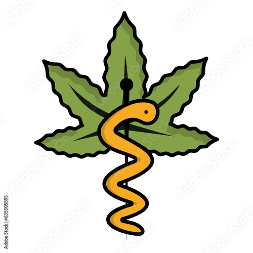 phytomedicine company logo concept,  Herbology or Botanists business Signage vector icon design, Cannabis and marijuana symbol, thc and cbd sign, recreational herbal drug stock illustration