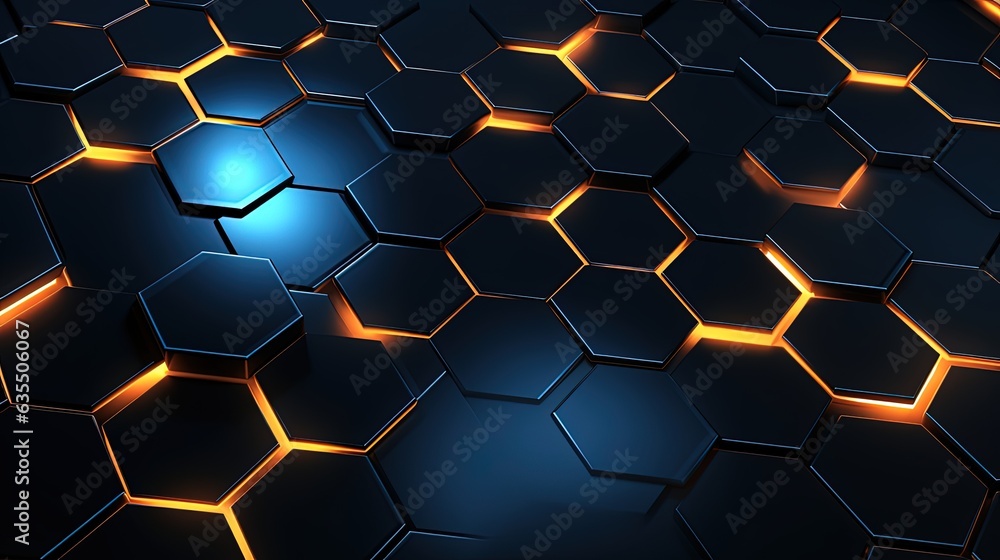 Hexagon luminous background pattern illustration made with Generative AI 