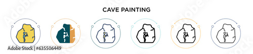 Cave painting icon in filled, thin line, outline and stroke style. Vector illustration of two colored and black cave painting vector icons designs can be used for mobile, ui, web