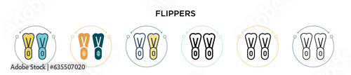 Flippers icon in filled, thin line, outline and stroke style. Vector illustration of two colored and black flippers vector icons designs can be used for mobile, ui, web