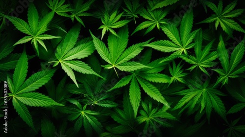 Green leaves of cannabis on a dark background