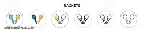 Rackets icon in filled, thin line, outline and stroke style. Vector illustration of two colored and black rackets vector icons designs can be used for mobile, ui, web