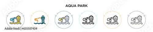 Aqua park icon in filled, thin line, outline and stroke style. Vector illustration of two colored and black aqua park vector icons designs can be used for mobile, ui, web