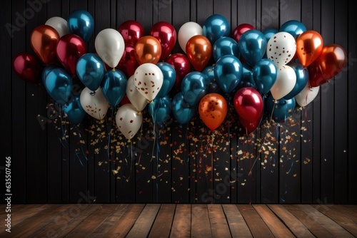 Colorful balloons with sparkles on a tabletop