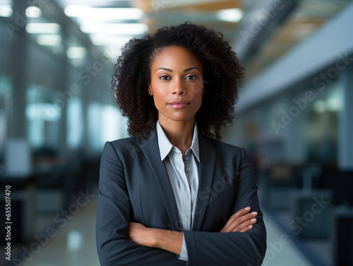 Confident Businesswoman in Modern Corporate Setting – Professional Portrait. Created with Generative AI technology
