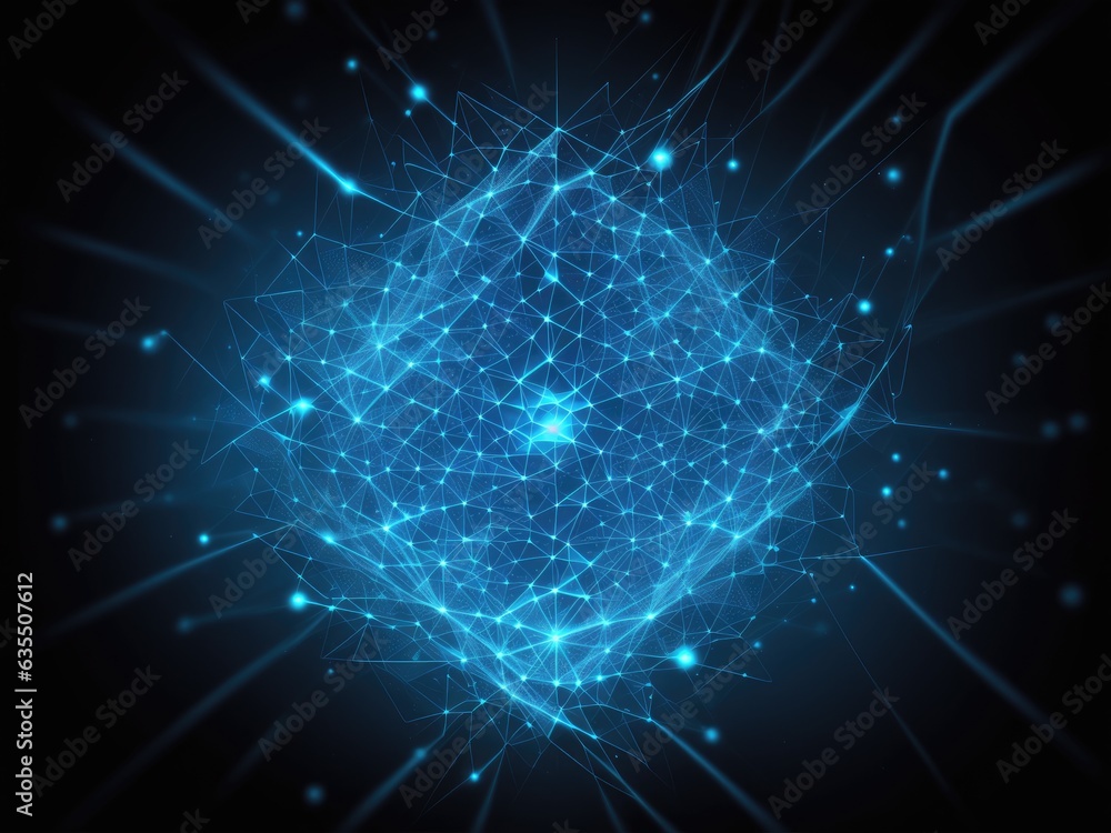 Blue abstract background with a network grid and particles connected background
