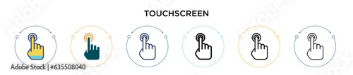 Touchscreen icon in filled, thin line, outline and stroke style. Vector illustration of two colored and black touchscreen vector icons designs can be used for mobile, ui, web