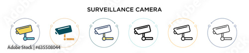 Surveillance camera icon in filled, thin line, outline and stroke style. Vector illustration of two colored and black surveillance camera vector icons designs can be used for mobile, ui, web