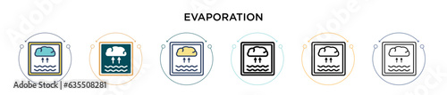 Evaporation icon in filled, thin line, outline and stroke style. Vector illustration of two colored and black evaporation vector icons designs can be used for mobile, ui, web