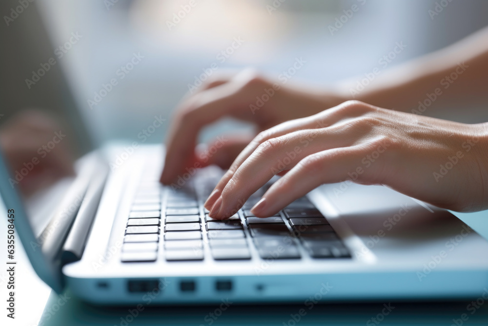 Female hands on laptop keyboard, Visual concept for contact page Female hands on laptop keyboard, Visual concept for contact page