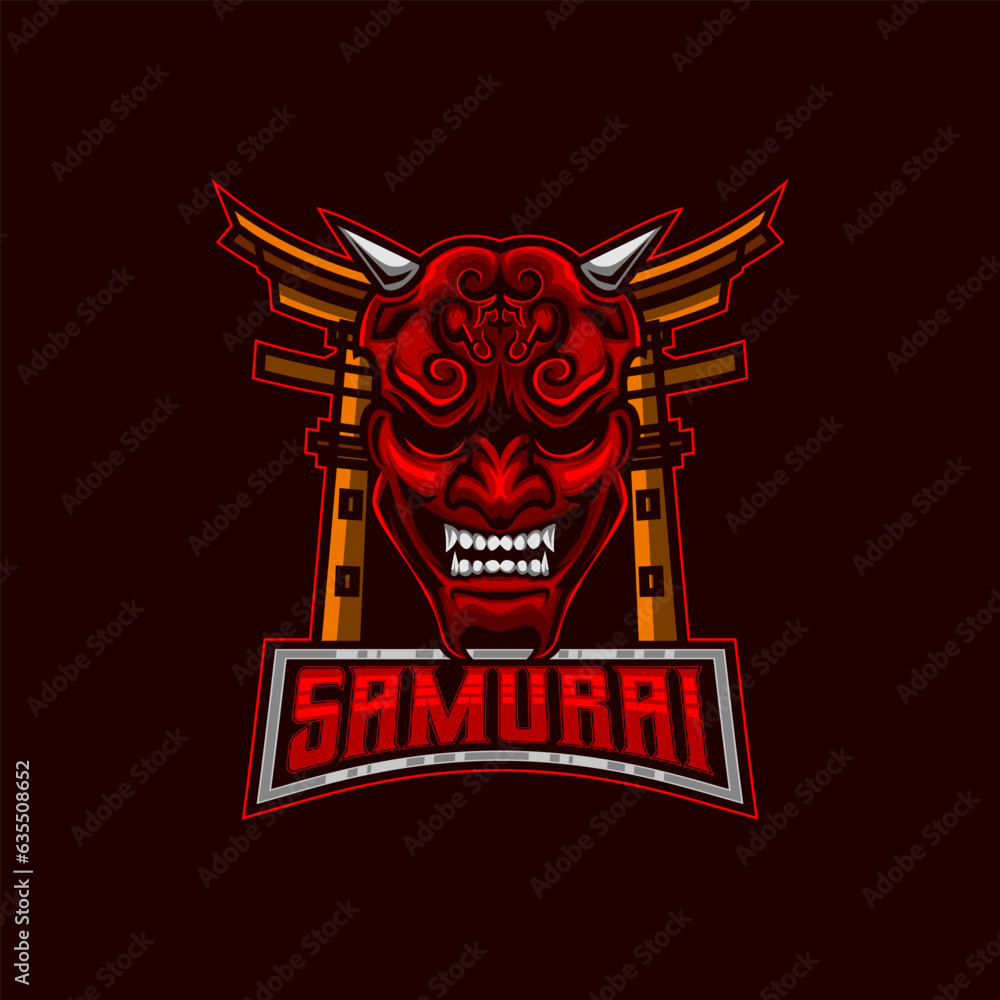 Samurai E-Sport Logo. Mascot Ronin Samurai Mask Angry Face Logo Icon Symbol Vintage Template Samurai E-Sport Logo. Mascot Ronin Samurai Mask Angry Face Logo Icon Symbol Vintage Template