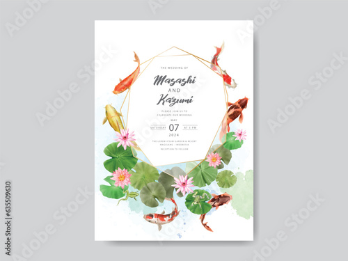 beautiful koi fish watercolor wedding invitation card