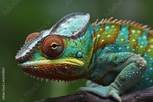 Colorful chameleon lizard close up  blurred background  generated ai