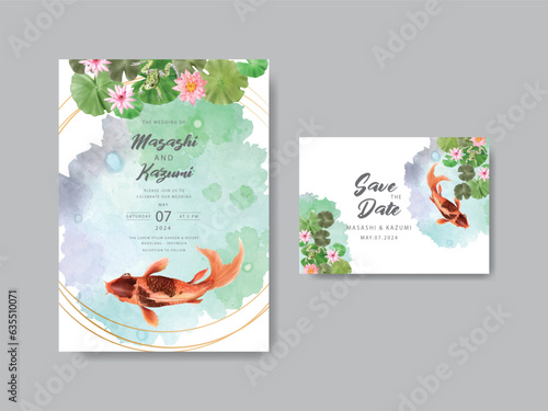 beautiful koi fish watercolor wedding invitation card