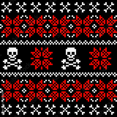 seamless pattern with halloween. tribal fabric pixel pattern. cross stitch. Knitting