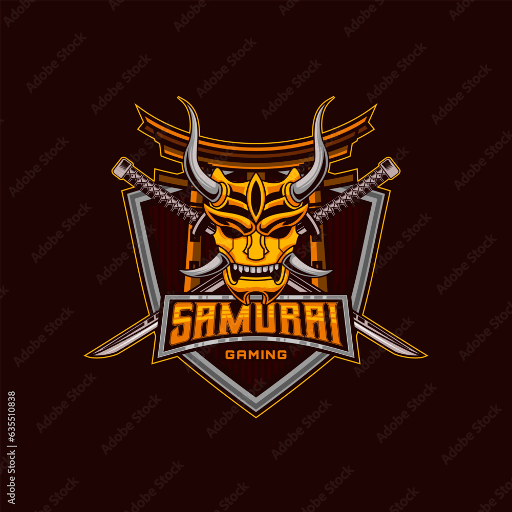 Samurai Logo. E-Sport Gaming Logo of Ronin Hanya Mask Face Samurai Warrior Logo Helmet vintage vector illustration Samurai Logo. E-Sport Gaming Logo of Ronin Hanya Mask Face Samurai Warrior Logo Helmet vintage vector illustration