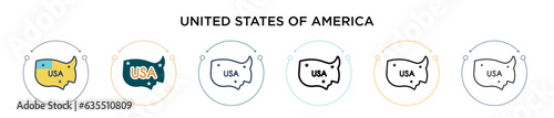 United states of america icon in filled, thin line, outline and stroke style. Vector illustration of two colored and black united states of america vector icons designs can be used for mobile, ui, web