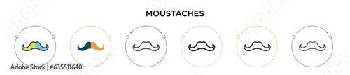 Moustaches icon in filled, thin line, outline and stroke style. Vector illustration of two colored and black moustaches vector icons designs can be used for mobile, ui, web