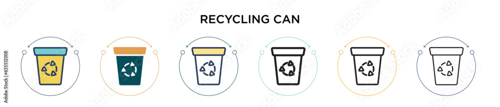 Recycling can icon in filled, thin line, outline and stroke style. Vector illustration of two colored and black recycling can vector icons designs can be used for mobile, ui, web