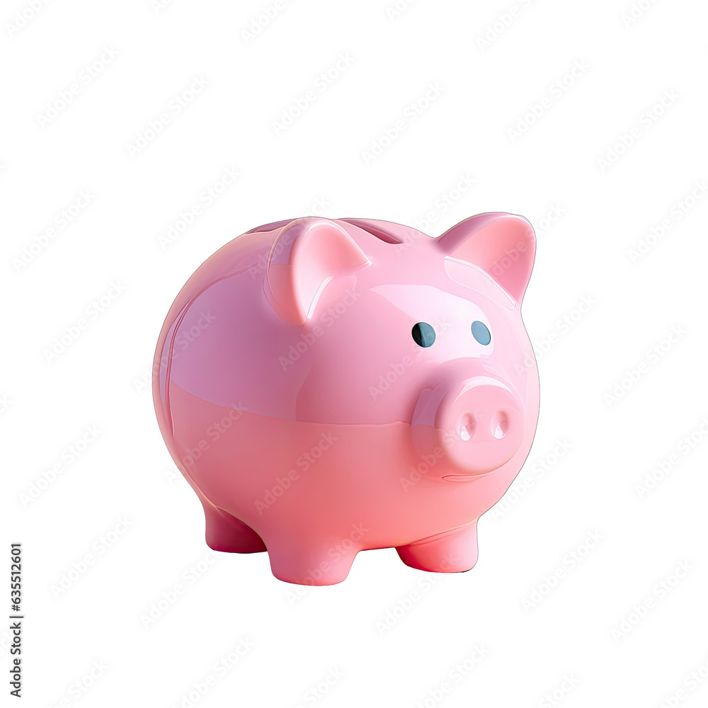 A pink piggy bank symbolizing savings and investments on a transparent background