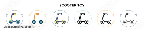 Scooter toy icon in filled, thin line, outline and stroke style. Vector illustration of two colored and black scooter toy vector icons designs can be used for mobile, ui, web