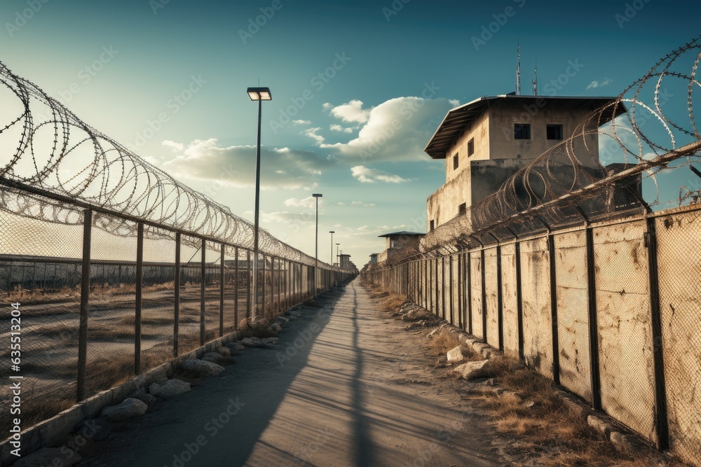Obraz premium high security prison fence (Generative AI)